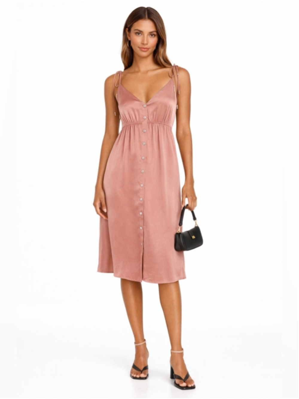 RETROFÊTE Diane Silk Mini Dress Dusty Rose Rhinestone Button Slip Size S - Picture 9 of 9
